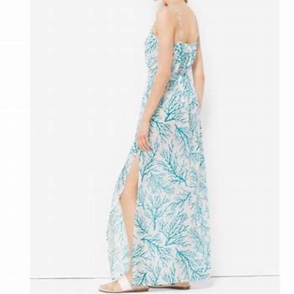 NWT Michael Kors 'Latana' Cotton Cover-Up Maxi Dress ~ in Navy and Coral Red - Picture 3 of 16